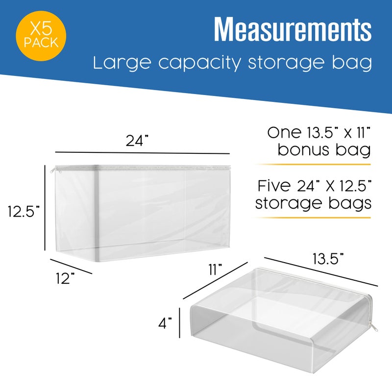 Houseables Clothes Storage Bag  Sweater Bags Moth Proof  Moth Proof Sweater Storage  Clear Zipper Organizer  Vinyl Zippered Plastic Protection  Blanket  Linen  Clothing  Quilt  Bed Sheet  24x13  5 PK - Image 2